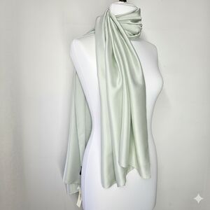 Scarf 36x72" NEW Wrap 100% Silk Seafoam Green Blue Sheen Lightweight Large Solid